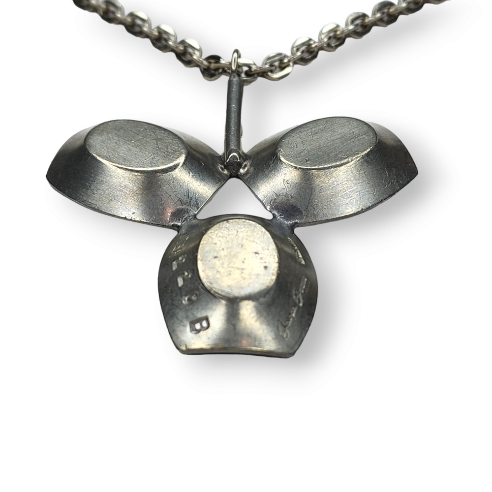 Jorgen Jensen Necklace Pewter Blue MCM Danish Modern Glass Pendant 220B - Picture 6 of 10